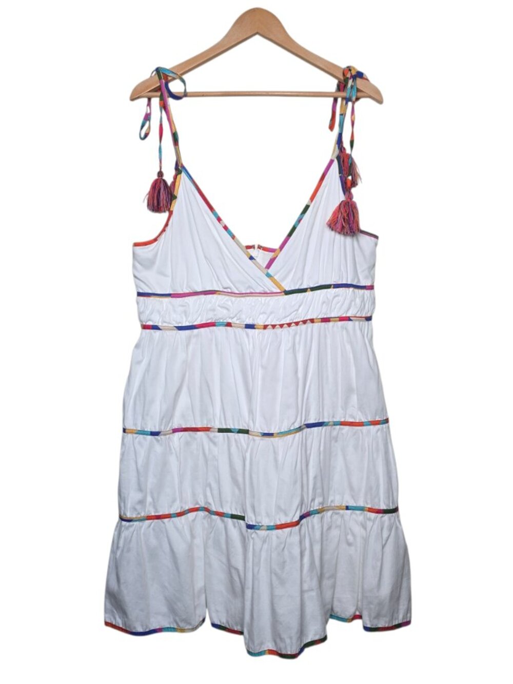 Antonio Melani White and Multicolor Keri Tassel Tiered Fiesta Dress